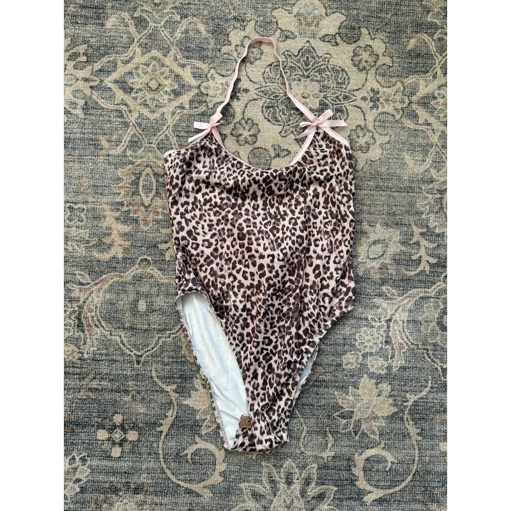 Leopard Cheetah Bodysuit With Pink Bows Halter